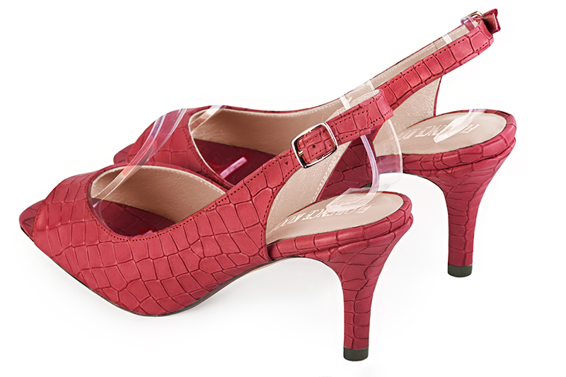 Cardinal red women's slingback sandals. Square toe. High slim heel. Rear view - Florence KOOIJMAN